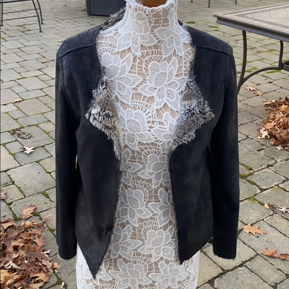 Black faux leather fur lined jacket